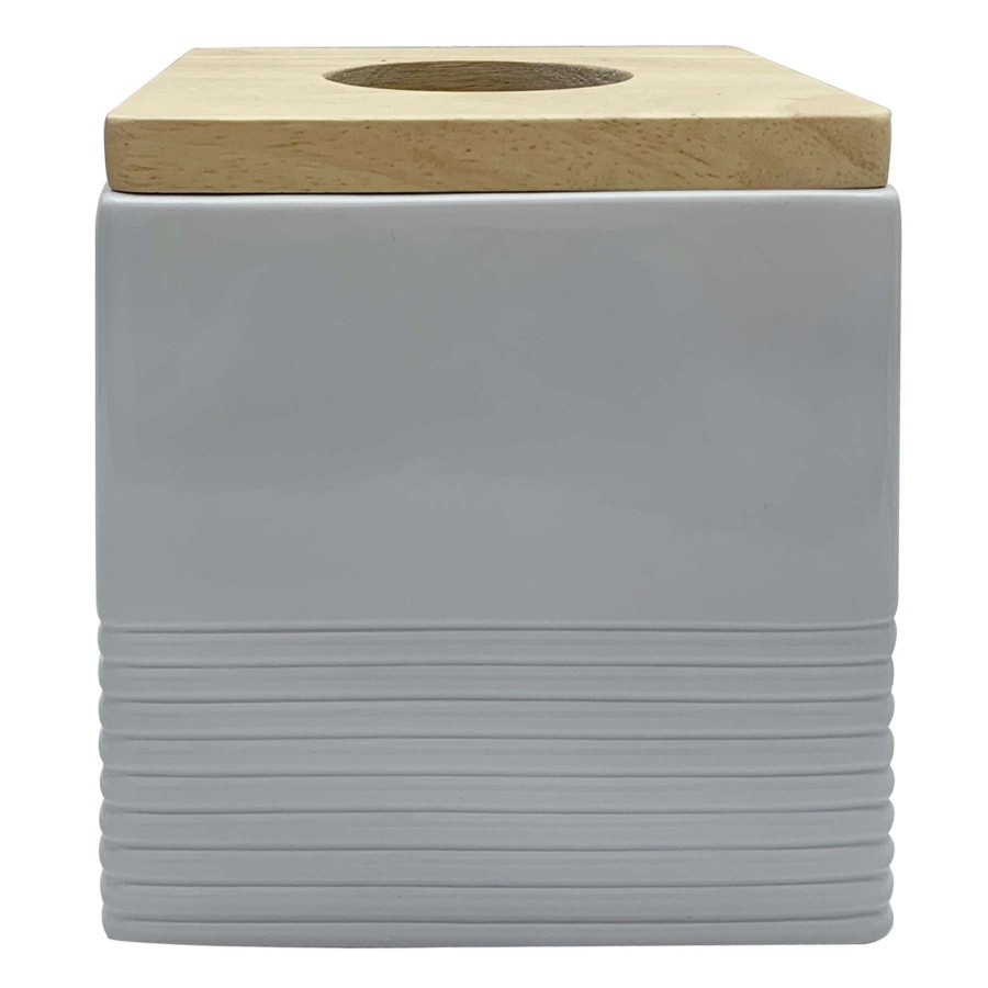 Bath * | Ty Pennington White Ribbed Ceramic Accent Tissue Box Cover, 6 Bargain Sale