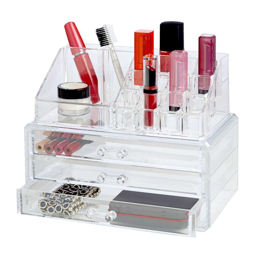 Bath * | 19-Compartment Clear Makeup Organizer With Drawers Featured