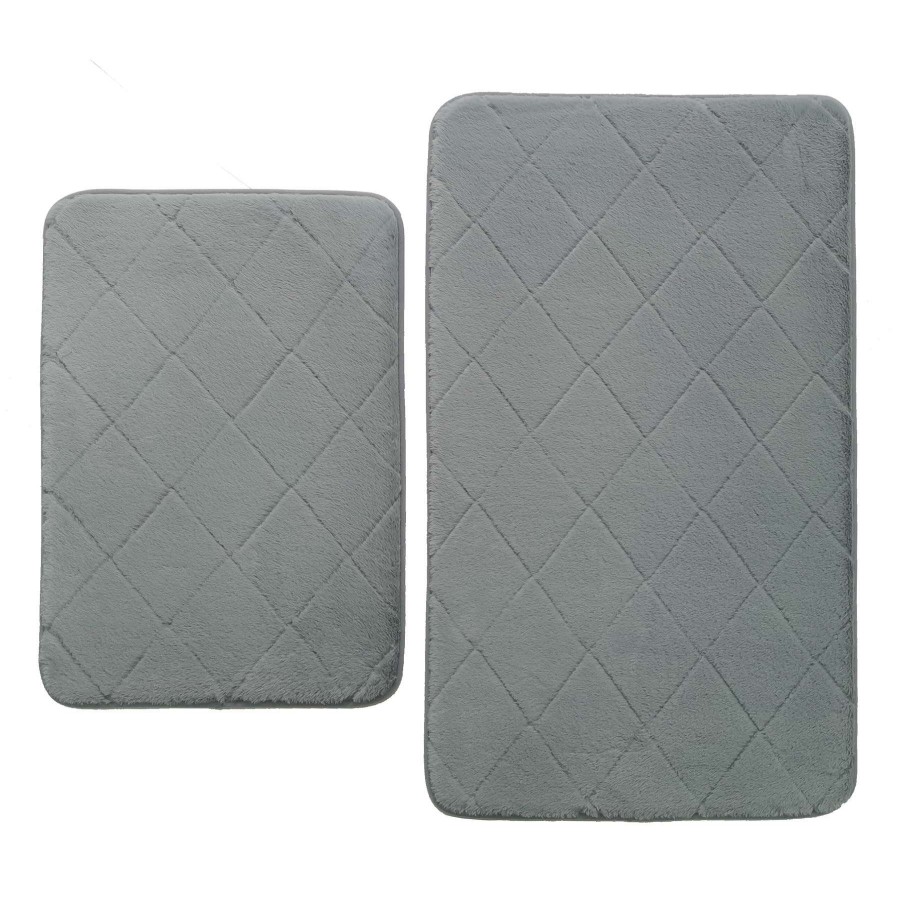 Bath * | 2-Piece Dark Gray Diamond Design Bath Mat Set Gift Selection