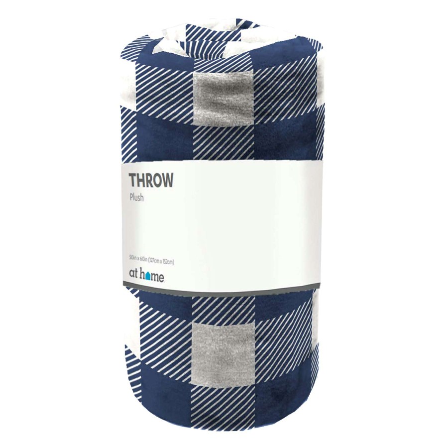 Throw Blankets * | Navy Blue & White Buffalo Check Plush Throw Blanket, 50 60 Less Expensive