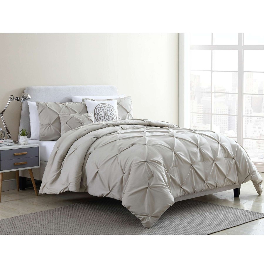 Bedding * | Blanca 5-Piece Neutral Pleated Comforter Set, Queen Bargain Sale