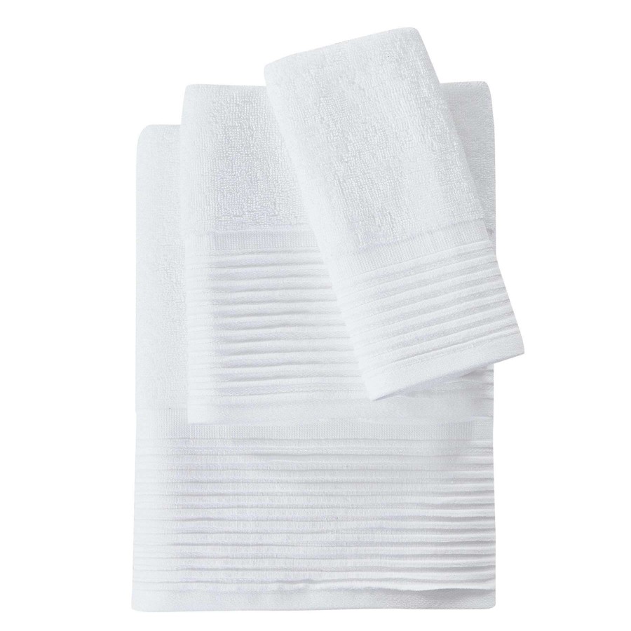 Bath * | White Pleated Trim Bath Towel Bargain Sale