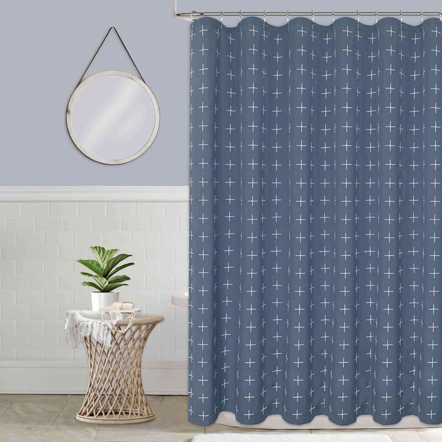 Bath * | Blue Crossover Embroidery Shower Curtain, 72 Gift Selection