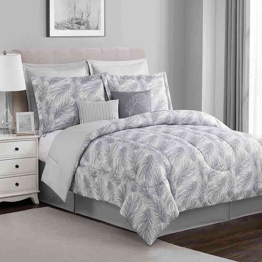 Bedding * | 8-Piece Grey Feather Wisp Comforter Set, Full High Quality