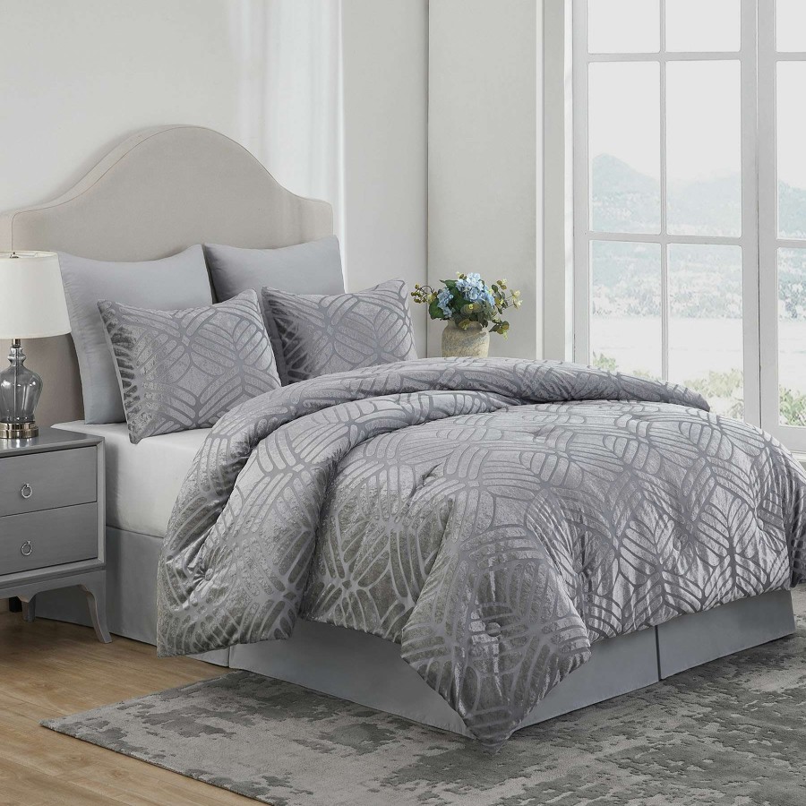 Bedding * | Laila Ali 6-Piece Kara Grey Velvet Comforter Set, Queen Online