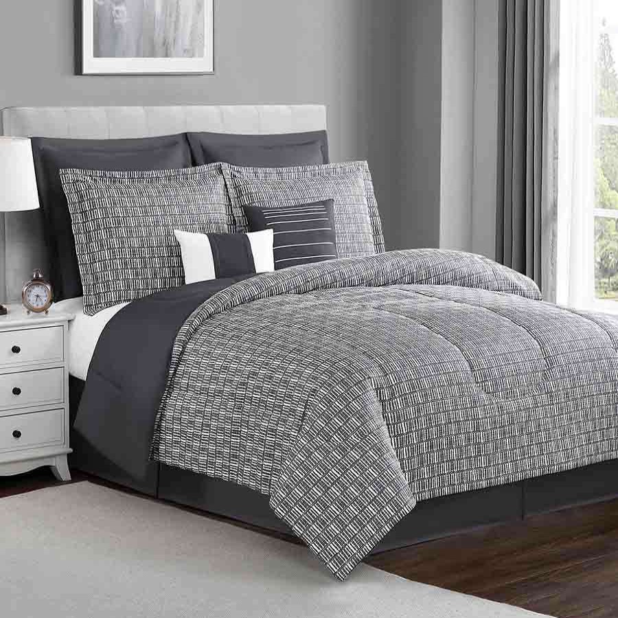 Bedding * | Casey 8-Piece Charcoal Comforter Set, King Online Store