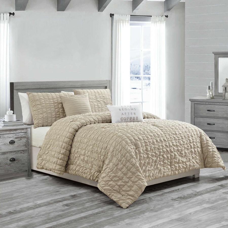 Bedding * | Seersucker 5-Piece Grey Comforter Set, King 100% Guarantee