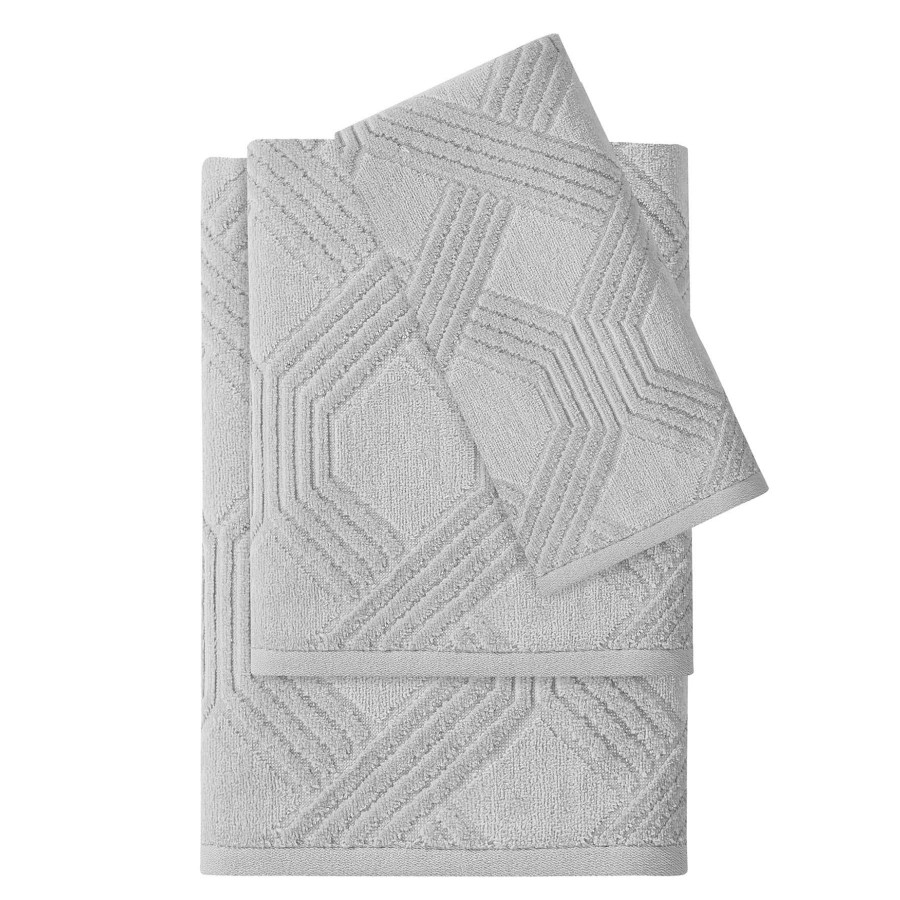 Bath * | Laila Ali Geo Fingertip Towel, Grey Free Delivery