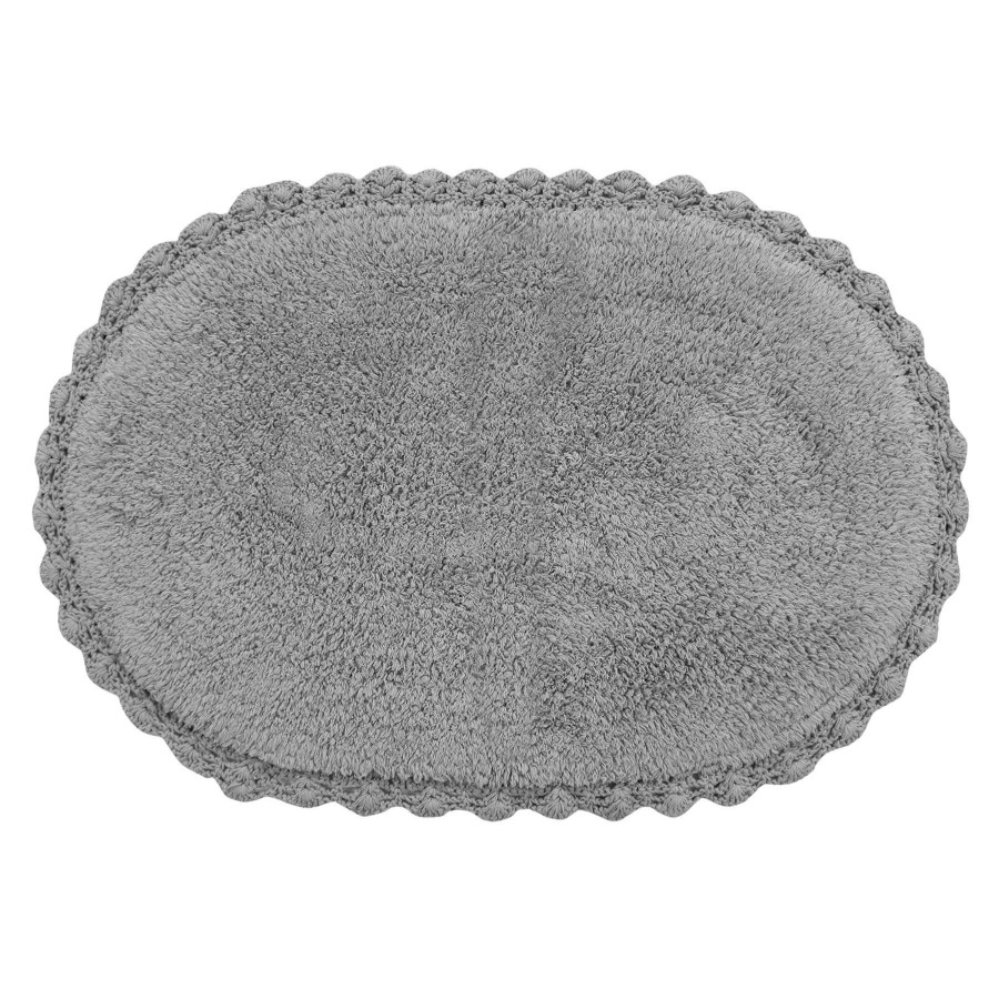 Bath * | Grey Crochet Edge Round Bath Mat, 21 34 Best Quality