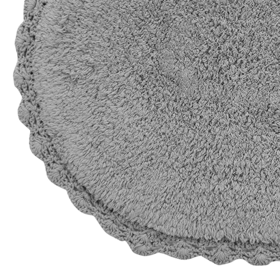 Bath * | Grey Crochet Edge Round Bath Mat, 21 34 Best Quality