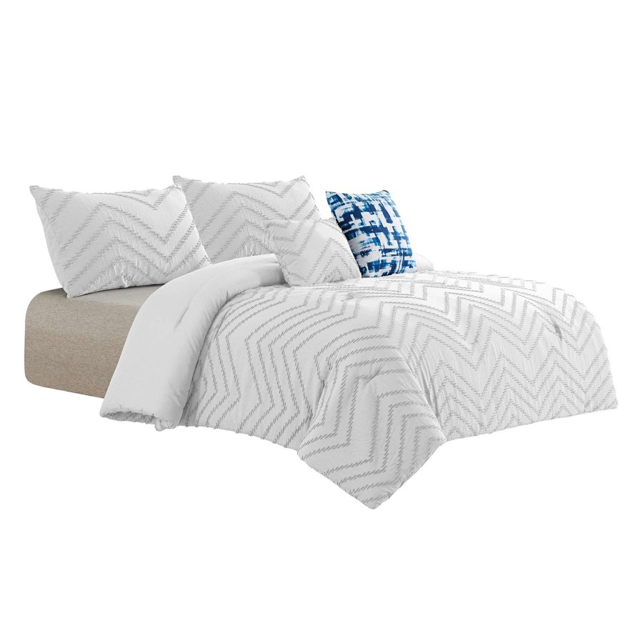 Bedding * | Tracey Boyd 5-Piece White Chevron Comforter Set, Queen Featured