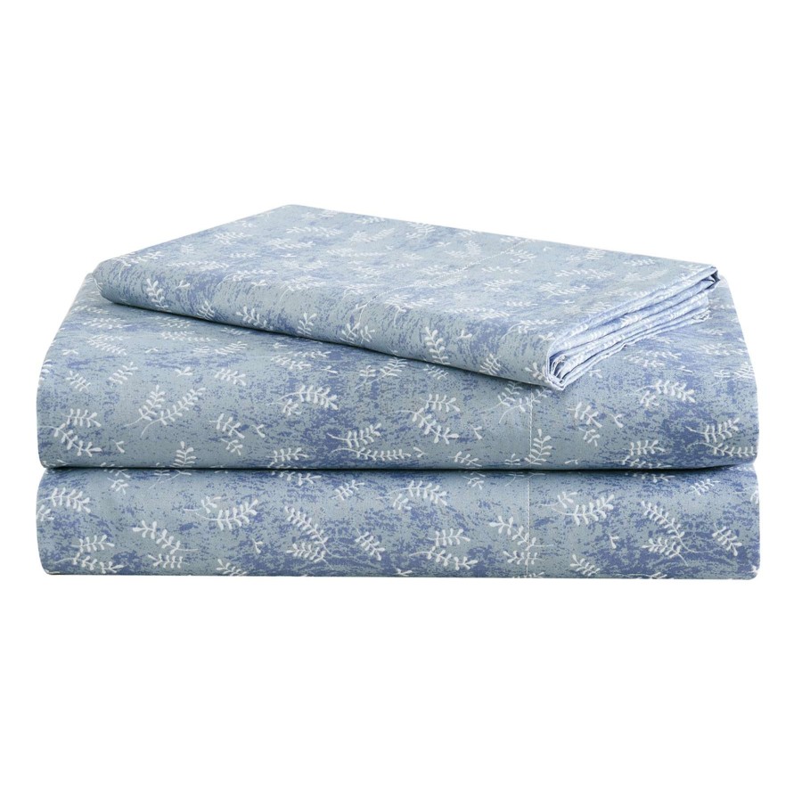 Bedding * | 4-Piece Blue Leaf Print Sheet Set, King Low Price