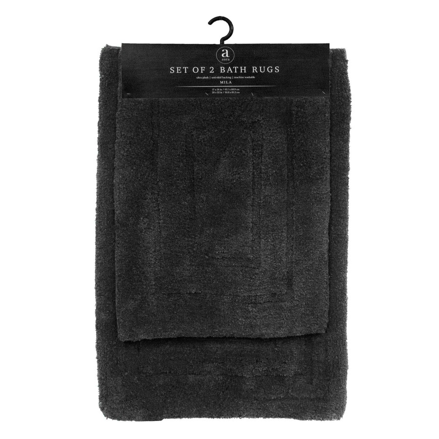 Bath * | 2-Piece Mila Black Track Cotton Bath Mat Set Best-Selling