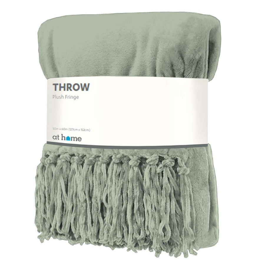 Throw Blankets * | Sage Green Plush Fringe Throw Blanket, 50 60 Best Price