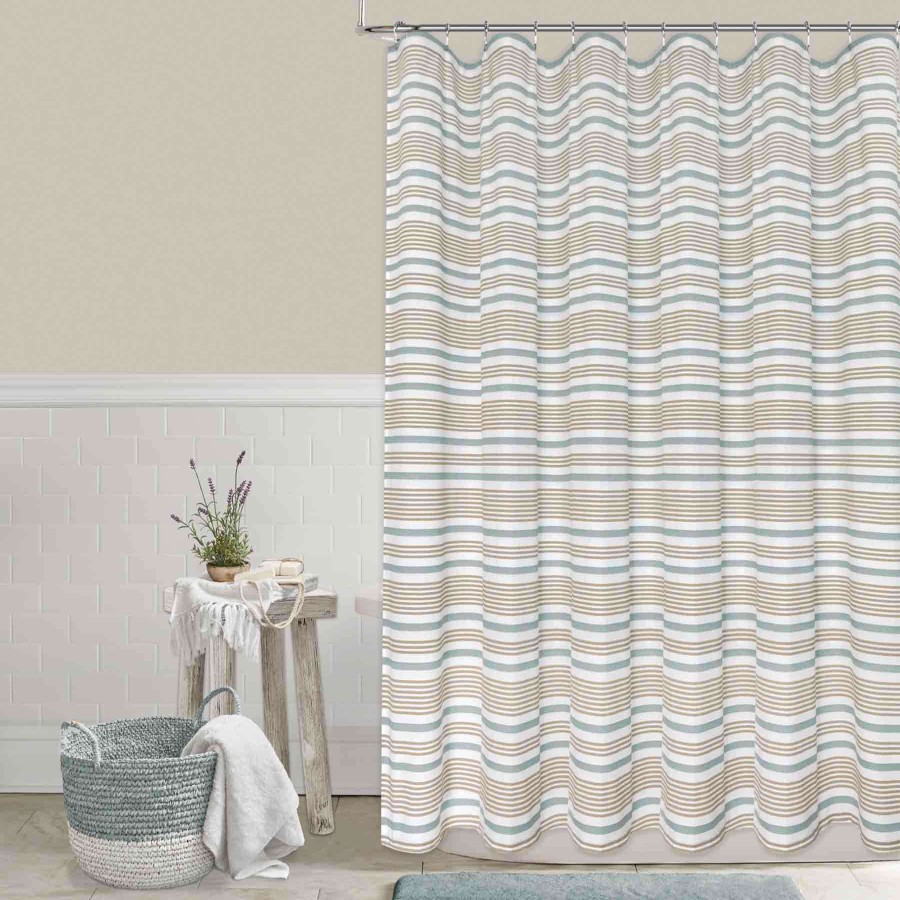 Bath * | Ty Pennington Aqua & Tan Striped Woven Shower Curtain, 72 Best-Selling