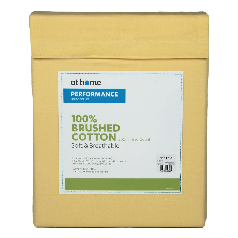 Bedding * | 4-Piece Yellow 300 Thread Count 100% Cotton Percale Brushed Sheet Set, Twin 100% Guarantee