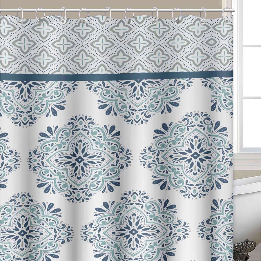 Bath * | 13-Piece Brighton Blue Medallion Print Shower Curtain Set, 72 Featured