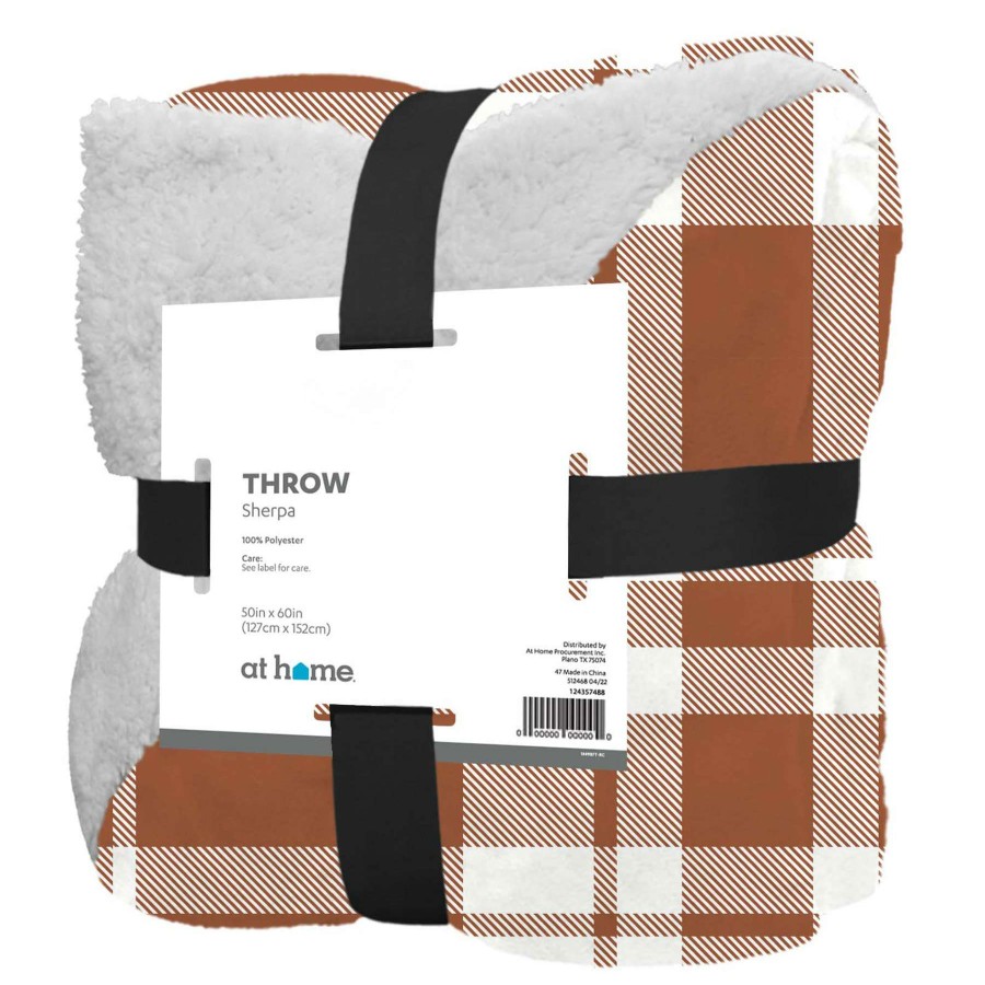 Throw Blankets * | Rust Buffalo Check Sherpa Reversible Plush Throw Blanket, 50 60 Best Quality