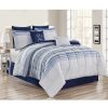 Bedding * | Naledi 8-Piece Blue Striped Comforter Set, King Online Store