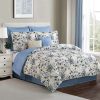 Bedding * | 8-Piece Blue & White Floral Linen Comforter Set, Queen Classical