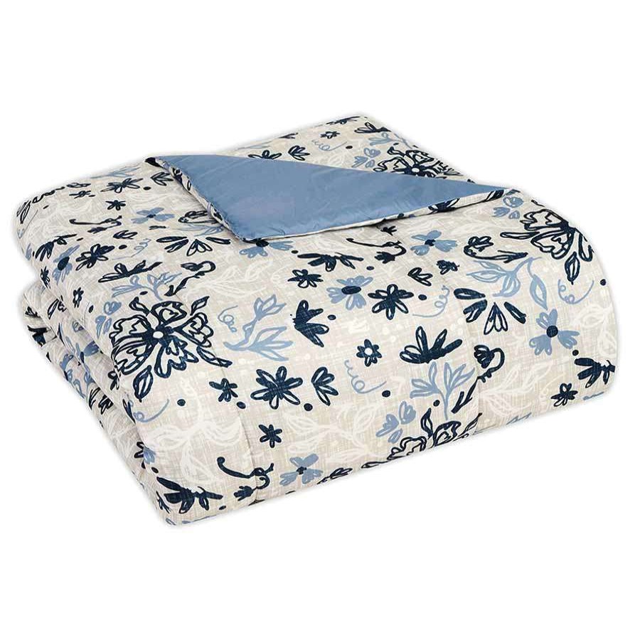 Bedding * | 8-Piece Blue & White Floral Linen Comforter Set, Queen Classical