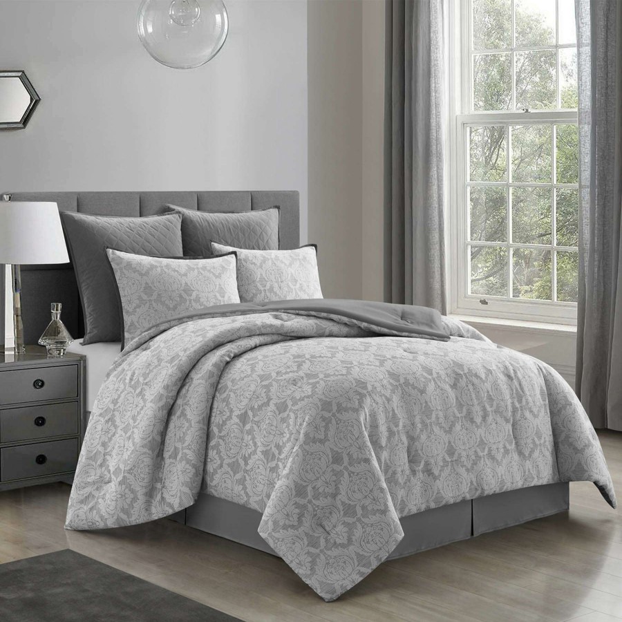 Bedding * | 6-Piece Grey & White Jacquard Comforter Set, Queen Best-Selling