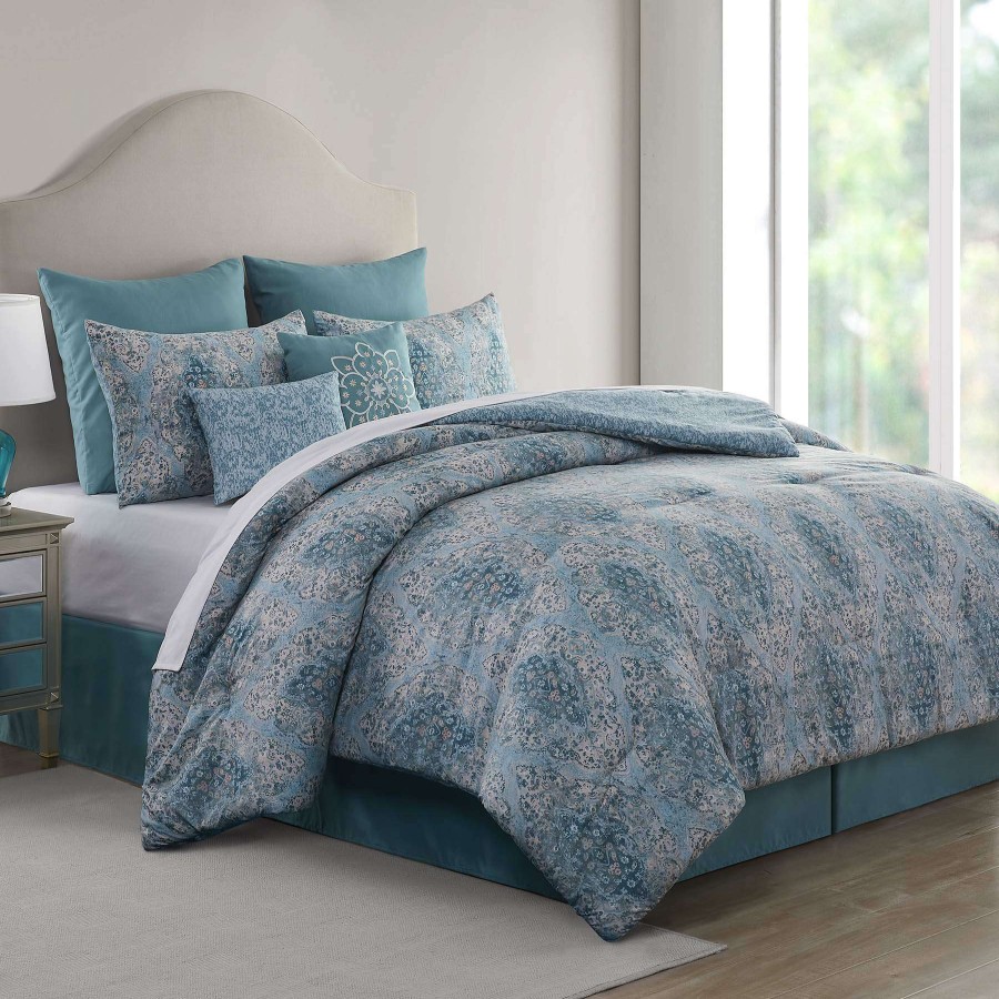 Bedding * | Luanna 8-Piece Blue Comforter Set, Queen Less Expensive