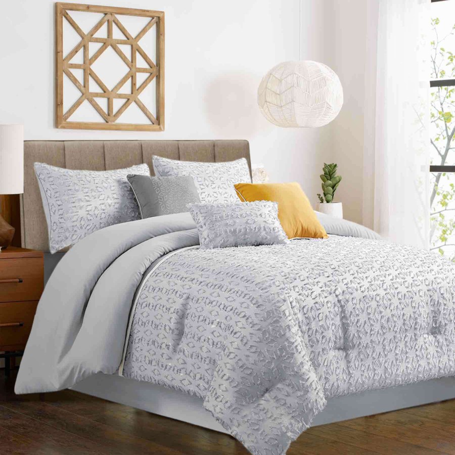 Bedding * | 7-Piece Jacquard Grey Comforter Set, King High Quality