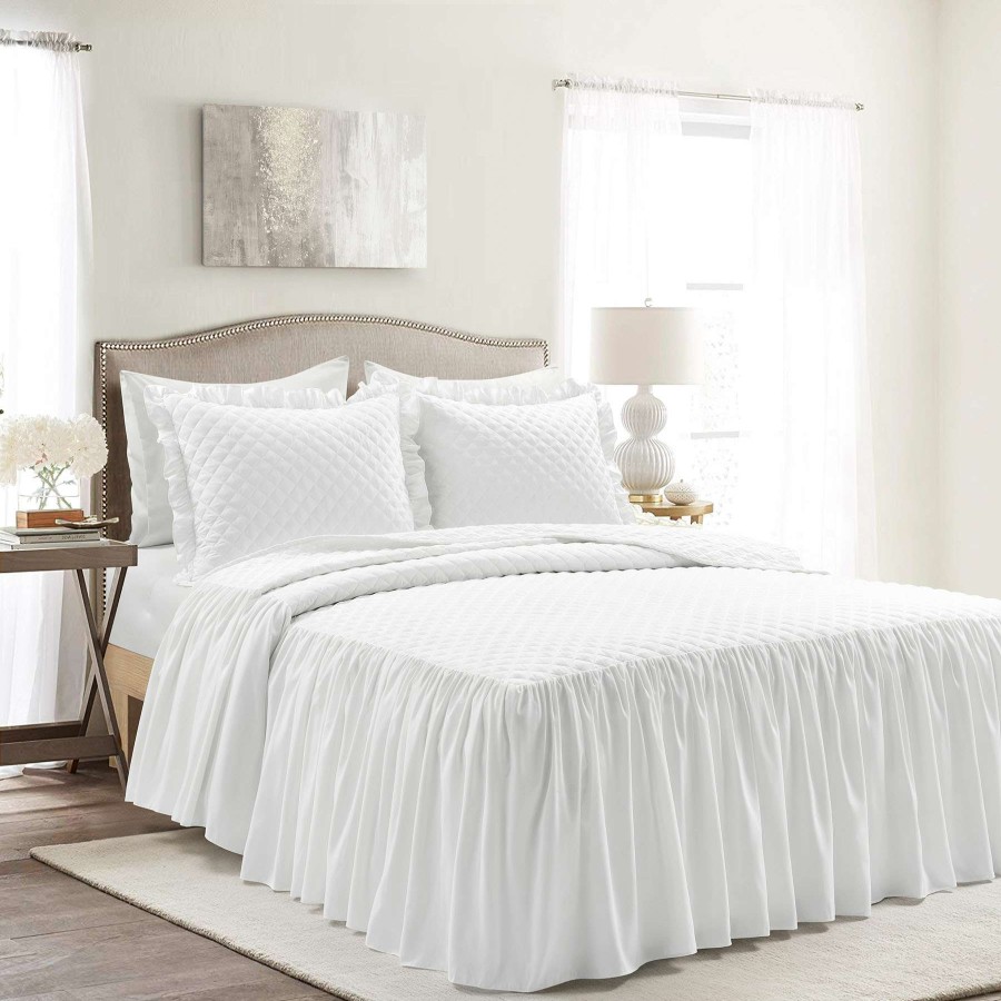 Bedding * | Ava 3-Piece White Diamond Ruffle Quilt Set, King Best Quality