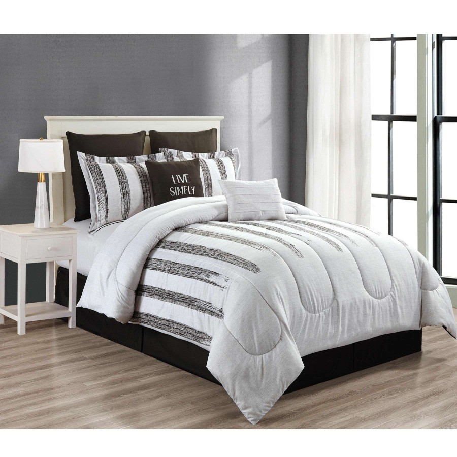 Bedding * | 8-Piece Black & White Striped Comforter Set, Queen Unique