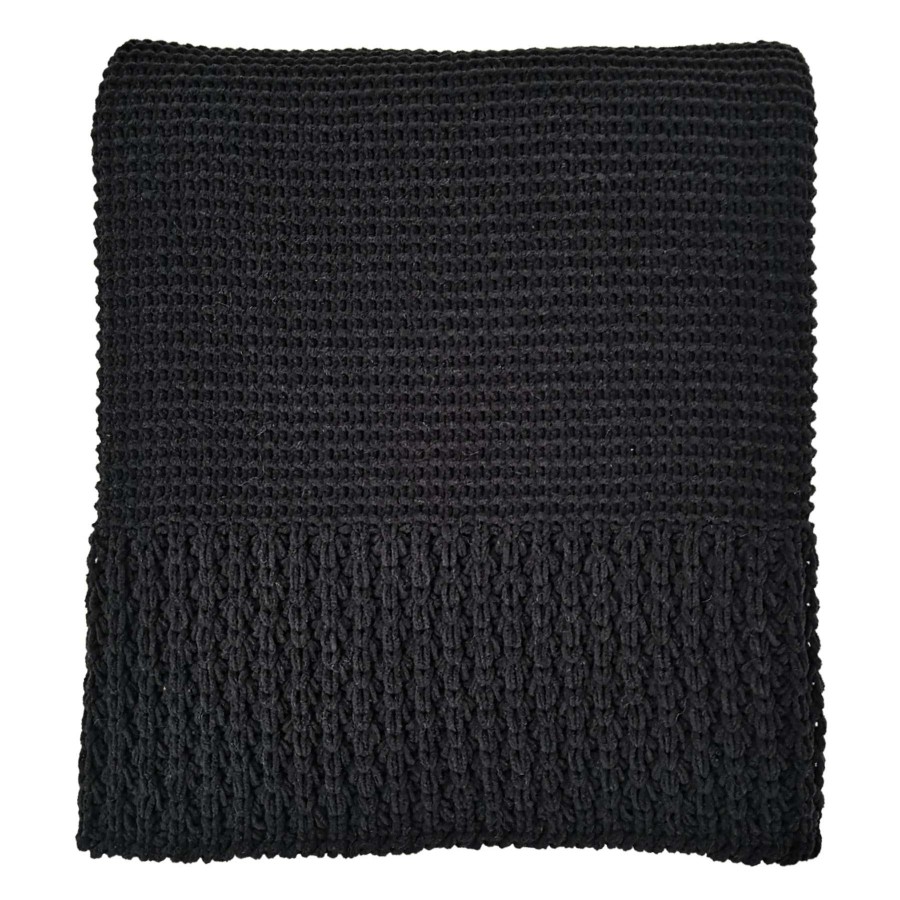 Throw Blankets * | Providence Black Edge Knit Chenille Throw Blanket, 50 60 Discounts