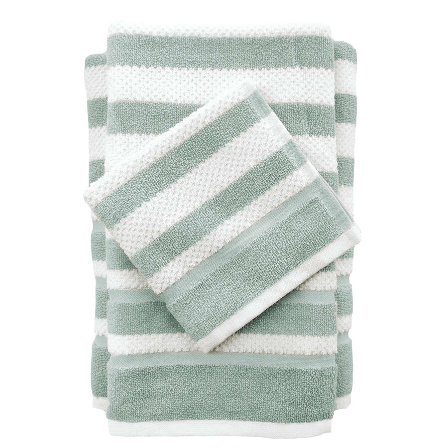 Bath * | Liza Stripe Washcloth 13X13 Aqua/White Featured