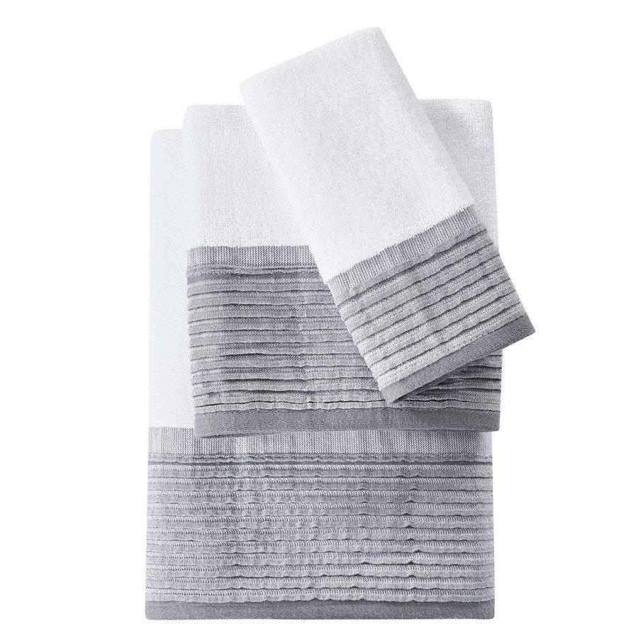 Bath * | Grey Pleated Trim Finger Tip Towel Classical