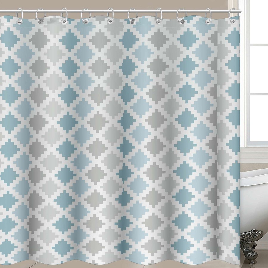 Bath * | 13-Piece Francis Blue & Grey Print Shower Curtain Set, 72 Discounts