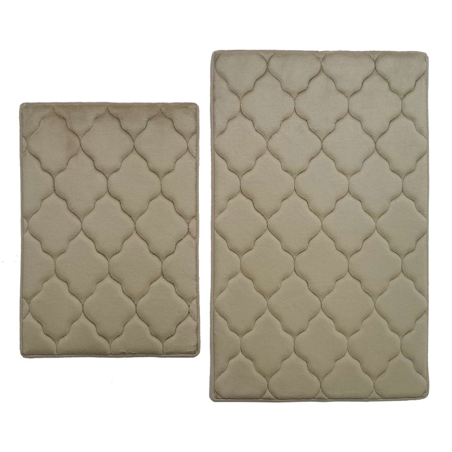 Bath * | 2-Piece Taupe Trellis Memory Foam Bath Mat Set Gift Selection