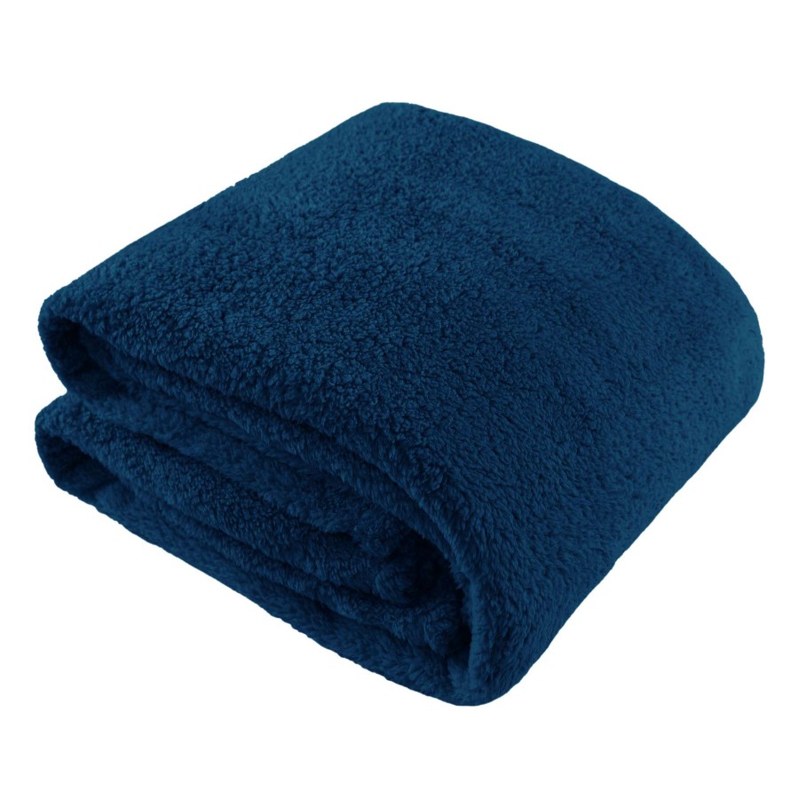 Throw Blankets * | Navy Blue Sherpa Throw Blanket, 50 60 Low Price