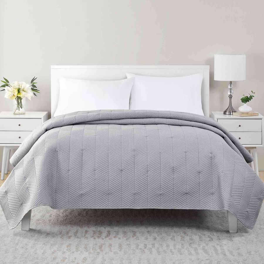 Bedding * | Grey Pinsonic Hexa Stitch Quilt, Full/Queen High Quality