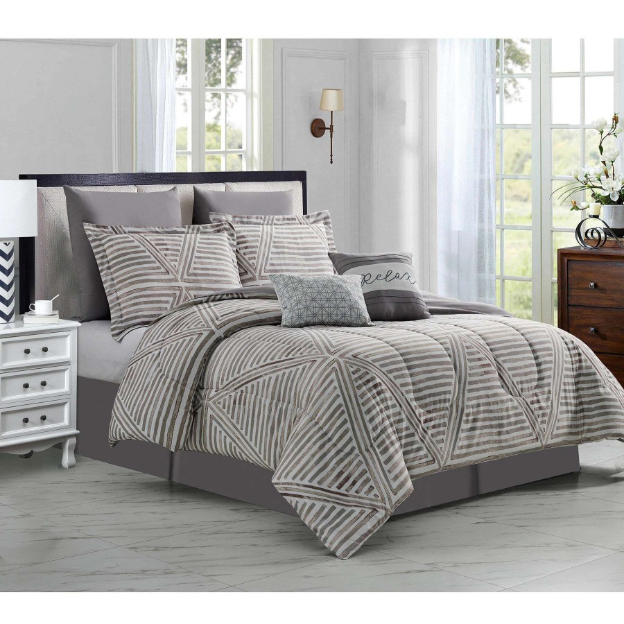 Bedding * | 8-Piece Grey Kaia Comforter Set, Queen Discounts