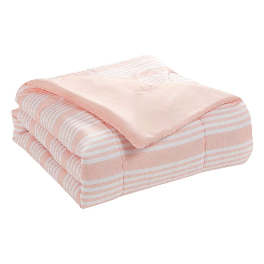 Bedding * | Hannah 2-Piece Pink Striped Comforter Set, Twin/Twin Xl Fashionable