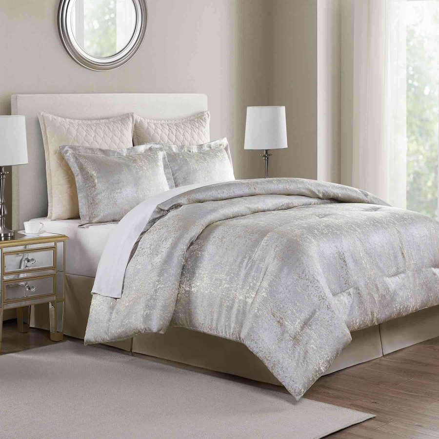 Bedding * | Rein 6-Piece Grey & Gold Comforter Set, King Classical