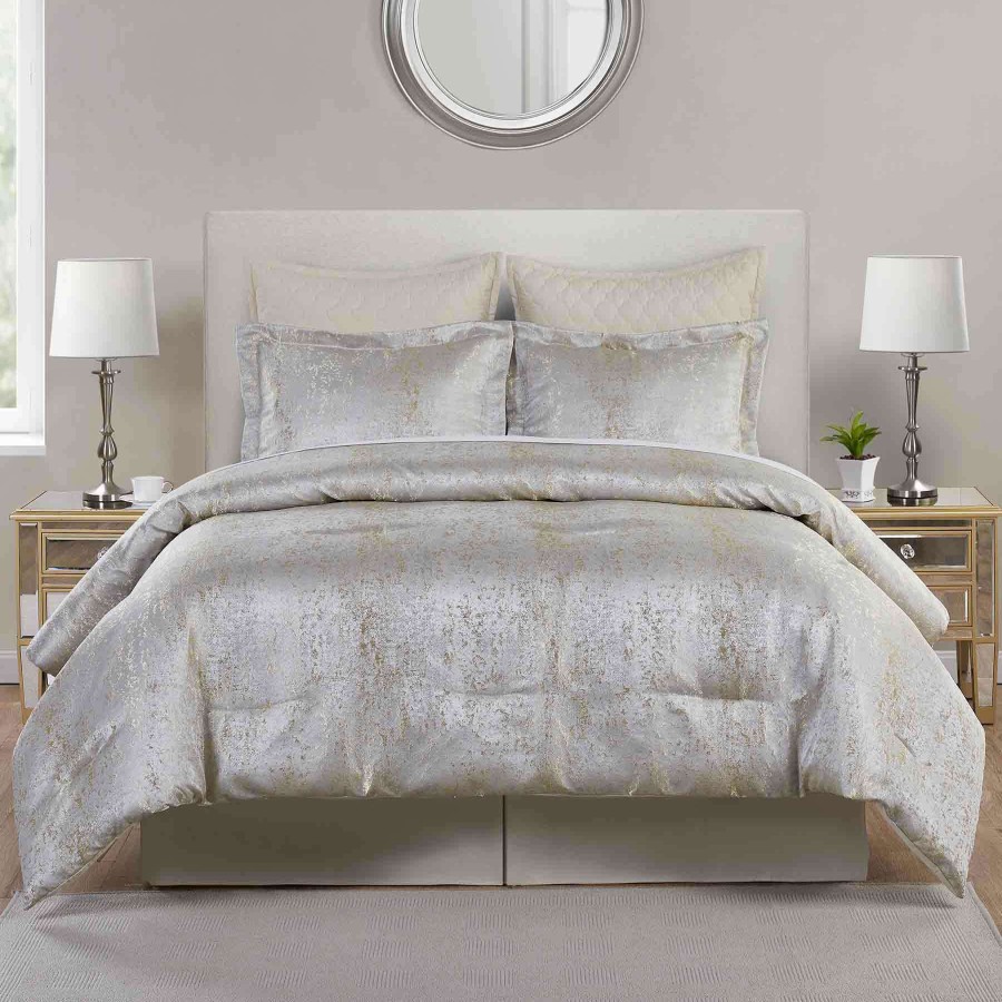 Bedding * | Rein 6-Piece Grey & Gold Comforter Set, King Classical