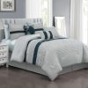 Bedding * | 7-Piece Embroidered Grey Striped Premium Comforter Set, Queen Unique