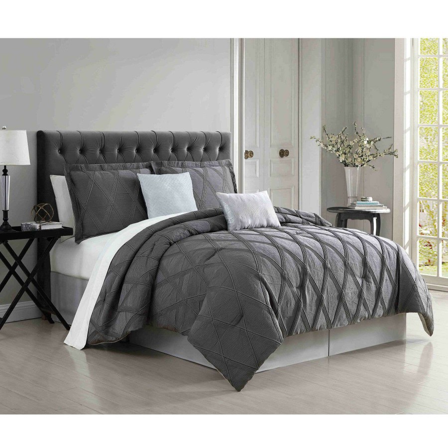 Bedding * | Lawton 6-Piece Grey Jacquard Comforter Set, Queen 100% Guarantee