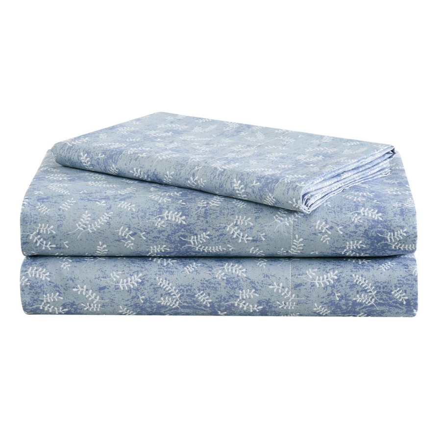 Bedding * | 4-Piece Blue Leaf Print Sheet Set, King Unique