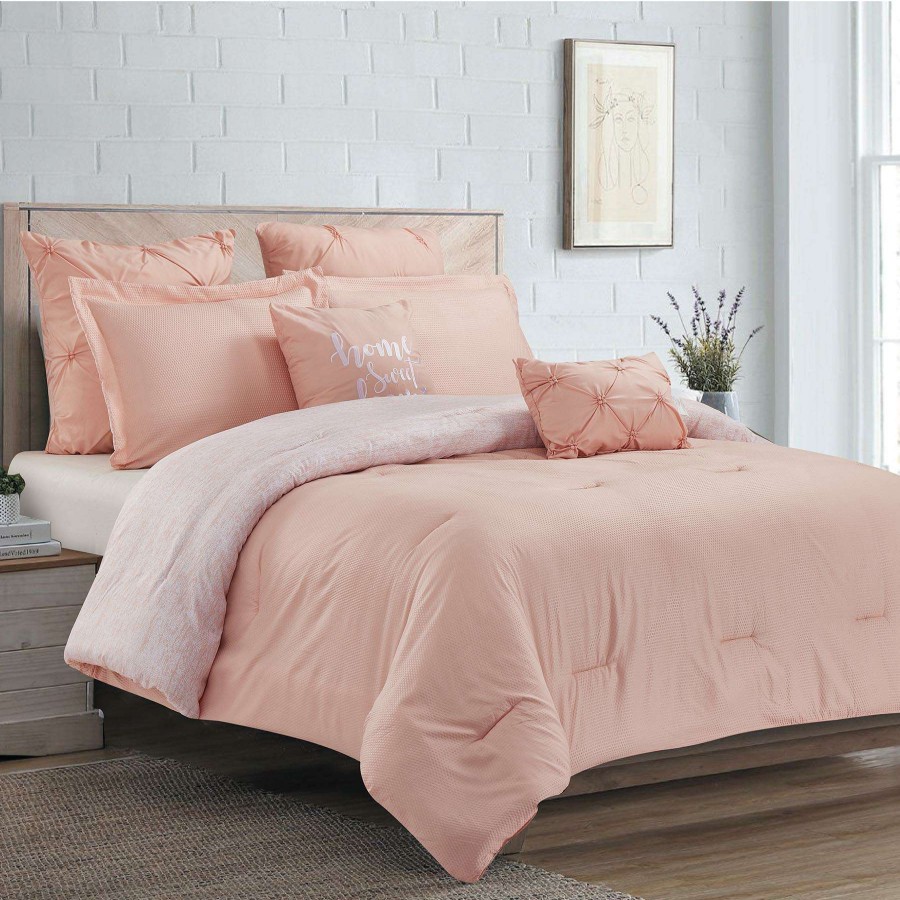 Bedding * | Crinckle 7-Piece Solid Blush Pink Comforter Set, King Bargain Sale