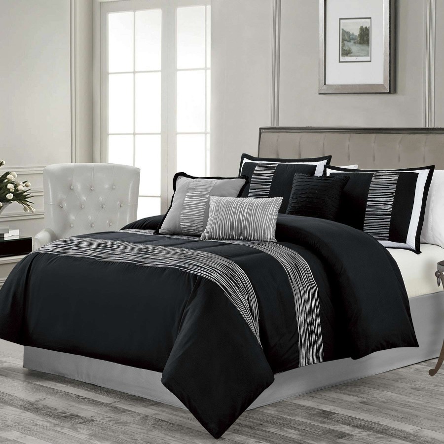 Bedding * | Bali Resort 7-Piece Black Embroidered Comforter Set, King Discounts