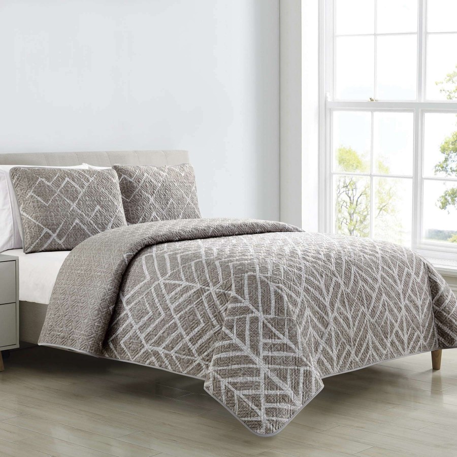 Bedding * | 3-Piece Grey Savoy Stitch Quilt Set, King Discounts