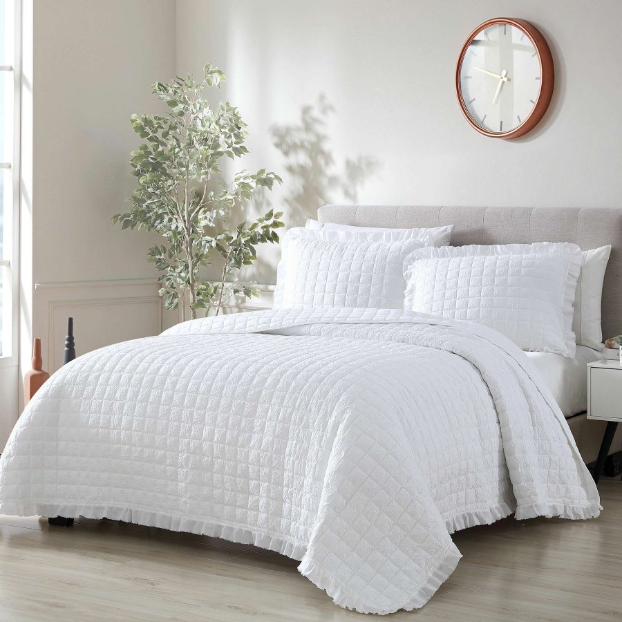 Bedding * | 2-Piece White Crush Stitch Quilt Set, Twin Hot Sale