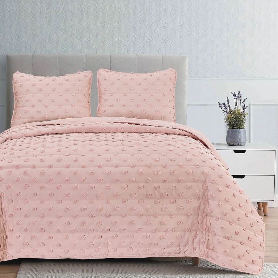 Bedding * | 3-Piece Blush Pink Clip Jacquard Quilt Set, Queen Unique