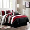 Bedding * | 7-Piece Red & Black Embroidered Pintuck Premium Comforter Set, Queen Best Price